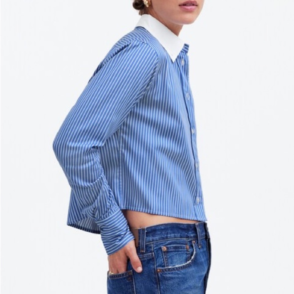NWOT - Madewell Relaxed Button-Up Shirt in Deep Blue & White Stripe Size XXS